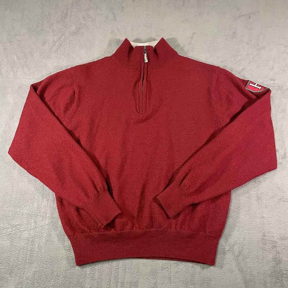 Peter Millar Sweater Red Mens Size M Merino Wool 1/4 Zip Harvard University Golf